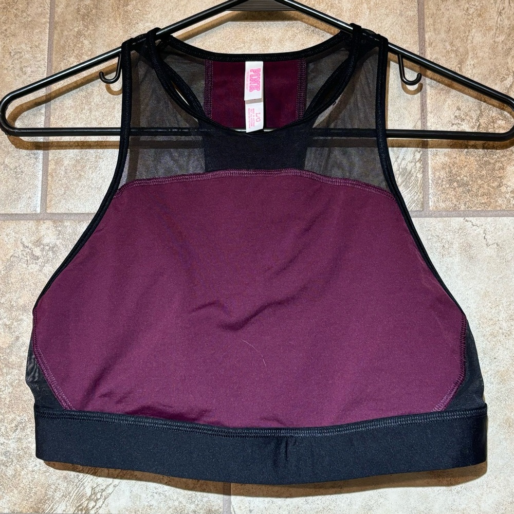 PINK Victorias Secret Sports bra L Black and Plum Racerback - Picture 2 of 4